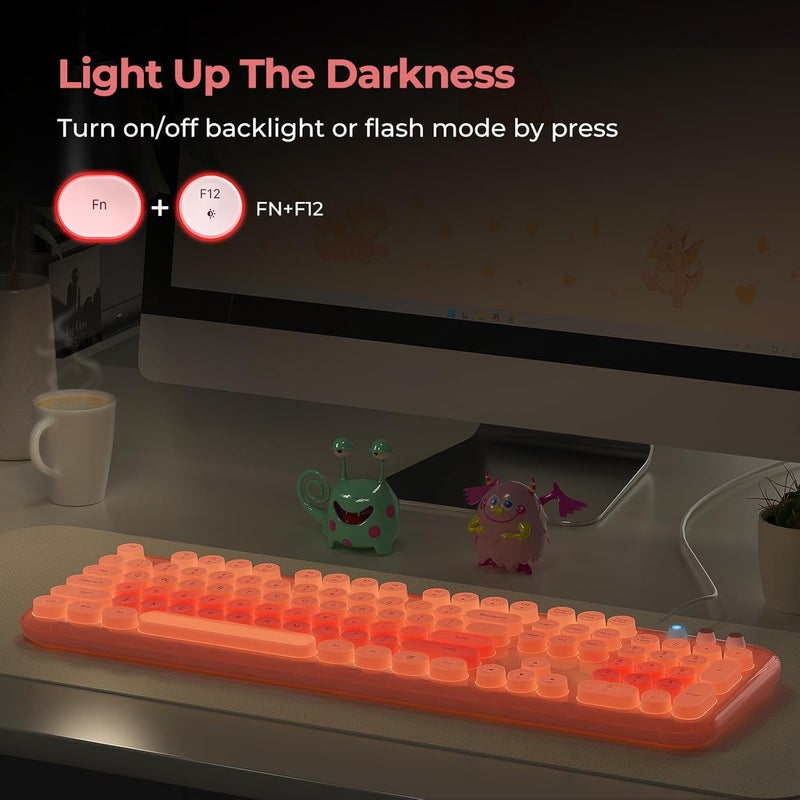 Atelus Wired Backlit Keyboard, USB Computer Keyboard with Retro Keycaps, Numeric Keypad and Media Hotkey for Office Desktop PC Laptop and Windows 7 8 10 11 (Pink Colorful) - Image 2